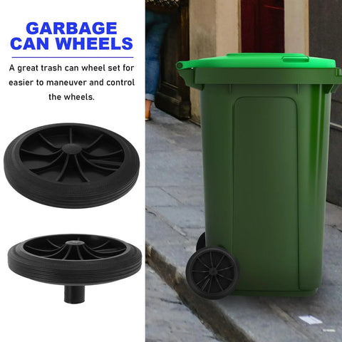 Trash Can Wheels Replacement Set 7 Inch Rubber Casters For Garbage Bins And Outdoor Waste Containers next to green bin
