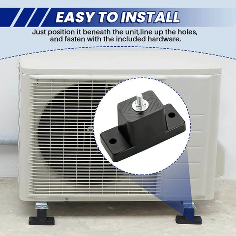Outdoor AC unit with 4 Pack Rubber Vibration Isolator Mounting Brackets With Honeycomb Gasket Pads installed