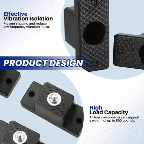 Close-up of four sturdy rubber vibration isolator mounting brackets deliver solid anti vibration support for outdoor mini split condensers.