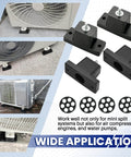 4 Pack Rubber Vibration Isolator Mounting Brackets With Honeycomb Gasket Pads For Outdoor Mini Split Condenser Units, shown installed and separately