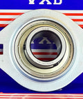 SBPFL208 Pressed Steel Bearing 2-Bolt 40mm Bore Flanged Mounted on display with visible packaging