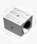 Experience smooth, precise motion with this four piece SBR16UU aluminum linear bearing block set, 16mm shaft, shown with dimensions.