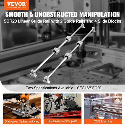 VEVOR SFC20 linear guide rails kit: two 1000mm rails with four SC20 blocks