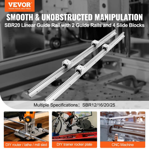 SBR20 Linear Rail Kit With Two 1800mm Rails And Four SBR20UU Blocks for CNC routers and machines, featuring smooth and precise motion.