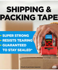 Person using Scotch Heavy Duty Shipping Packing Tape With Dispenser, Clear 1.88 In X 27.7 Yd, 1 Roll on a box for sealing.