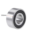 Side view of sealed angular contact ball bearing 20x47x20.6mm designed for general use on rotating shafts with dual seals displayed.