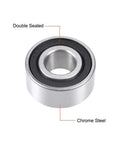 Sealed angular contact ball bearing 20x47x20.6mm, chrome steel with double seals for dirt and moisture protection, front view.