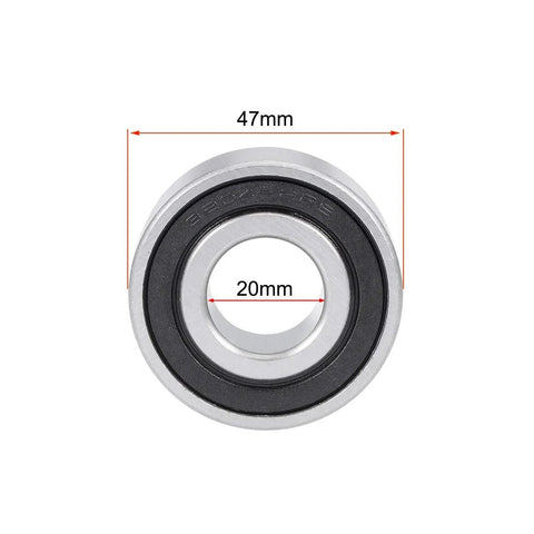 Front view of sealed angular contact ball bearing 20x47x20.6mm designed for general use, showing dimensions on rotating shafts.