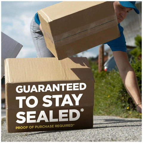 Delivery person carrying boxes sealed with Scotch Heavy Duty Shipping Packing Tape With Dispenser, Clear 1.88 In X 27.7 Yd, 1 Roll.