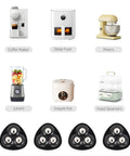 Image of various kitchen appliances and black self-adhesive caster wheels with 16 Pcs Self Adhesive Caster Wheels For Countertops And Small Appliances