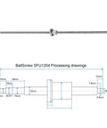Technical diagram and side view of SFU1204 Ball Screw 12mm Diameter 4mm Lead 800mm Length With Anti Backlash Nut Standard End Machining.