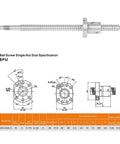 SFU1605 300mm Rolled Ball Screw With Ball Nut Anti Backlash for CNC Machines, shown with specifications and diagrams