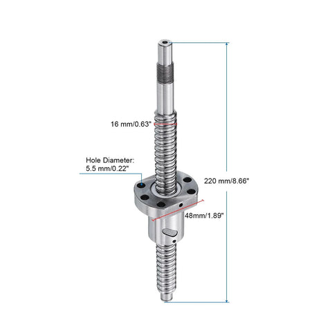 SFU1605 Ball Screw 16mm Diameter, 5mm Lead, 220mm Length With Ball Screw Nut Anti Backlash Kit For BK BF12 CNC Machines