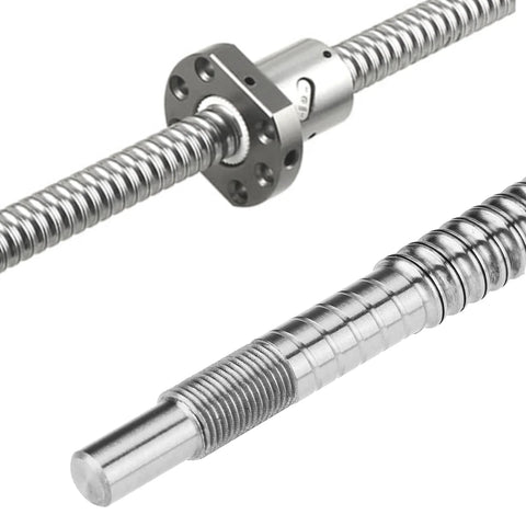 Close-up of SFU1605 Ball Screw Kit 750mm Length 16mm Diameter 5mm Lead, showing nut housing and end support details for CNC machines.