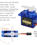 4Pcs SG90 9g Micro Servos for RC Robot Helicopter Airplane Controls Car Boat with specifications and rotation diagram