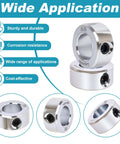 4pcs 5/8" bore Shaft Collar,5/8" bore Solid Steel Style zinc Plated Set Screw Shaft Collars,1-1/8" OD, 1/2" Width, for Wheel Barrow Axle, Gearbox Assemblies, Machine Tools, Industry, shown in multiple views highlighting corrosion resistance and versatility