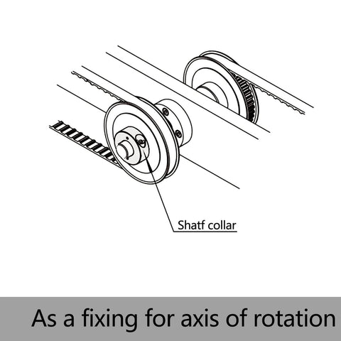 Diagram of (4-Pack) Aluminum Alloy 10mm Bore Shaft Collars Screw Style installed on machinery shaft for rotation fixation.
