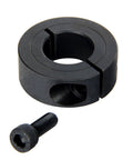Durable 1-1/4 inch bore shaft collars set in 1045 steel, four-piece split clamp design with M4 screws, close-up view