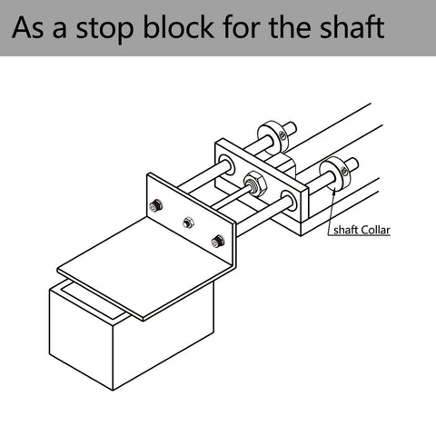 Diagram showing a shaft collar setup as a stop block for machinery, featuring two shafts and a mounted aluminum component labeled 'shaft collar.'