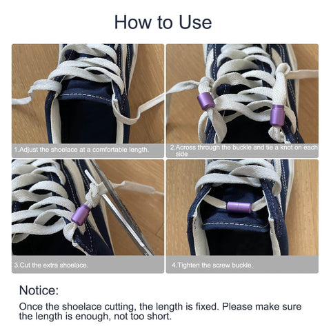 Shoelace Locks Buckle, 8 x 18mm Aluminum Elastic No Tie Shoe lace Turnbuckle, Glossy Black 6 Pcs installation steps on sneakers