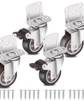 Side Mount Casters 2" - L-Shaped Rubber Swivel Casters Set of 4, Ball Bearing 360° Plate Wheels, 600 lbs Capacity for Furniture, Baby Bed, Kitchen Cabinet & Tables