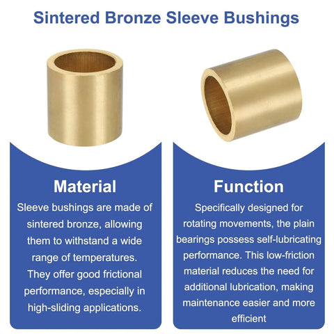 Sleeve Bearings 40mm Bore 50mm OD 30mm Length Self Lubricating Sintered Bronze Bushings for high temperature applications.