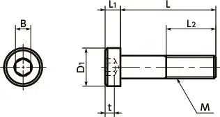 Technical diagram of SLHS-M4-12 NBK Socket Head Cap Screws - Low Profile Pack of 50 - Made in Japan with dimensions marked.