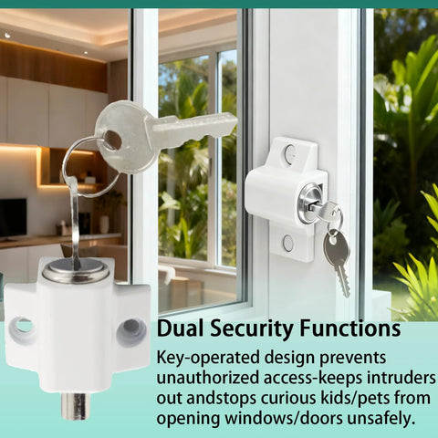 Sliding Door Keyed Lock Push In Replacement Kit For Patio Doors Home Office And Classroom with key inserted, close-up view
