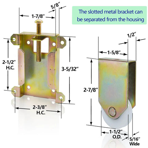 4 Pack Sliding Mirror Closet Door Rollers Replacement Hardware With One And A Half Inch POM Concave Ball Bearing Wheels diagram