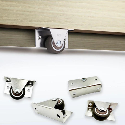 Small Low Profile 1-1/4 Inch Casters Wheels Set Of 4 For Light Duty Furniture And DIY Projects, side and bottom view