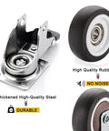 Small Caster Wheels 1" - Low Profile Swivel Casters Set of 4, Quiet Rolling Rubber Plate Wheels for Small Furniture, 2 with Brakes & 2 Without