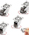 Small Caster Wheels 1" - Low Profile Swivel Casters Set of 4, Quiet Rolling Rubber Plate Wheels for Small Furniture, 2 with Brakes & 2 Without