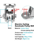 Side view of 8 Pcs 1" Small Pulley Block,Silent Pulley Wheel for 1/8" Cord,Max Load 176 lb showing dimensions and chrome finish.