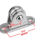 8 Pcs 1" Small Pulley Block with chrome finish, designed for 1/8" cord, capable of supporting max load of 176 lb, side view.