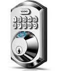 Experience secure keyless entry with a fingerprint sensor and PIN keypad, featuring auto lock, two backup keys, and quick installation.