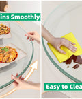 30.7 Inch Glass Turntable for dining table showing easy cleaning and smooth spin with two food dishes on top