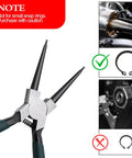 7 inch snap ring pliers set 4 pcs internal & external straight and bent jaw displayed with usage guide