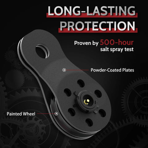 Winch Snatch Block Pulley 11 Tons Fits 1/4" to 1/2" Rope, black powder-coated protection with painted wheel