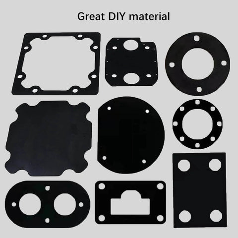 Shapes cut from Solid Rubber Sheet Roll 1/8 Inch Thick 12x12 Inch With Adhesive Backing for DIY and flooring protection