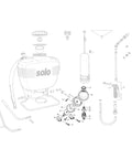 Exploded view of Solo Piston Pump and Cylinder - Diaphragm Pump components for assembly reference.
