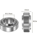 Spherical Plain Bearing 11.8 By 22 By 10 Mm Self Lubricated Chrome Steel Two Pack dimensions shown front and side view