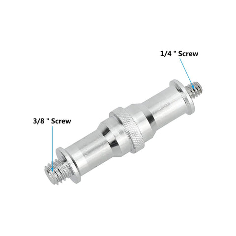 1/4 Inch To 3/8 Inch Male Thread Converter Adapter Spigot Set for Studio Lighting Accessories, showing dual-ended metal threads.
