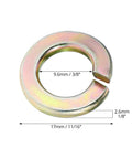 Split Lock Washer Grade Eight Thru Hardened Steel Yellow Zinc Plated with size measurements