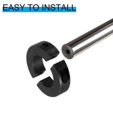 Front view of PATIKIL 6mm bore double-split shaft collars in black carbon steel, 16mm OD, 9mm thick; 2 pcs shown on a shaft