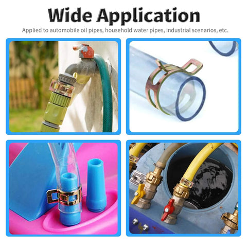 50 Pieces Spring Band Type Clamps Set 8mm ID Silicone Vacuum Hose Clips for fuel line and water pipe shown in various applications