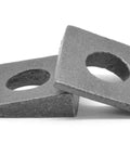 5 By 16 Square Beveled Malleable Iron Washer Plain Finish Pack Of 100, two washers stacked, showcasing beveled edge and center hole