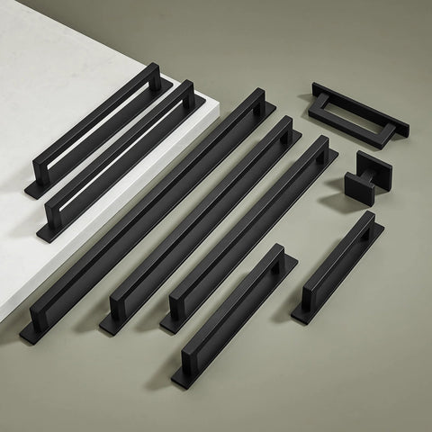 Square Solid Cabinet Handles 3 Inch 76mm Screw Spacing Matte Black Pulls 10 Pack Zinc Alloy Durable Furniture Hardware