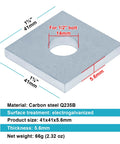 20 Pack Square Washer Plates for 1-5/8 Inch Strut Channel and 1/2 Inch Bolts, 41x41 mm with 5.6 mm thickness shown in detail.