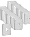 Image of Electrogalvanized Square Strut Washer Plates One And Five Eighths Inches With Three Eighths Inch Hole And Three Point Five Millimeter Thickness 40 By 40 Millimeter 35 Pack Heavy Duty Carbon Steel Washers For Standard One And Five Eighths Inch Strut, arranged in stacks, showcasing three-eighths inch hole.