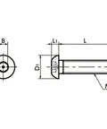 Technical diagram of 20-Pack SRHS-M4-6 NBK Socket Button Head Cap Screws - Pin - Made in Japan, showing measurements.
